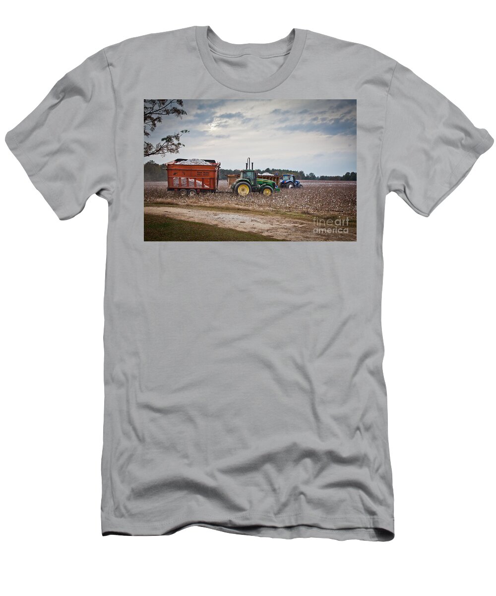 Agricultural T-Shirt featuring the photograph Cotton Harvest with Machinery in Cotton Field by Jo Ann Tomaselli
