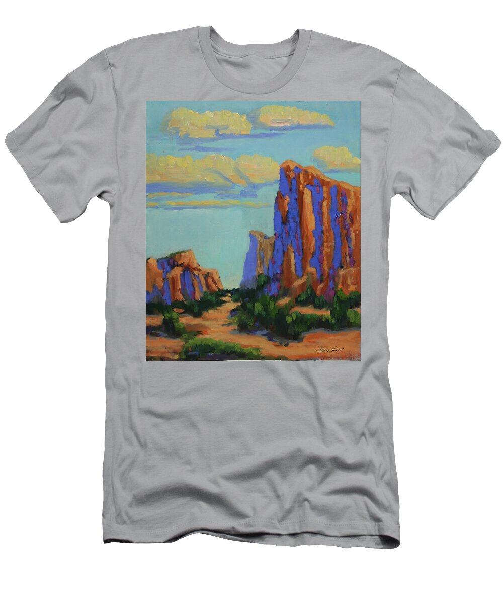 Sedona T-Shirt featuring the painting Courthouse Rock in Sedona by Maria Hunt