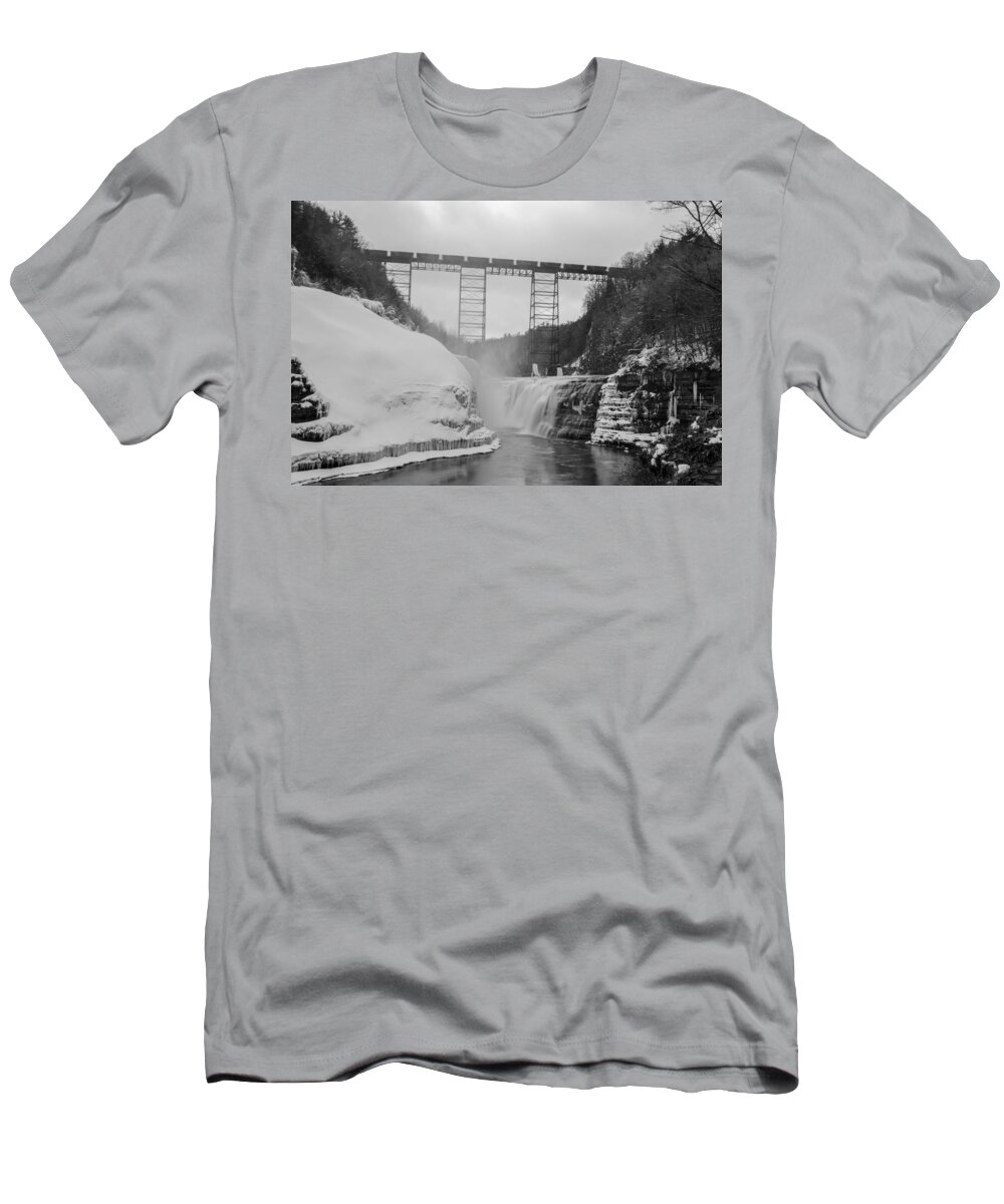 Bridges T-Shirt featuring the photograph Crossing at Letchworth by Guy Whiteley