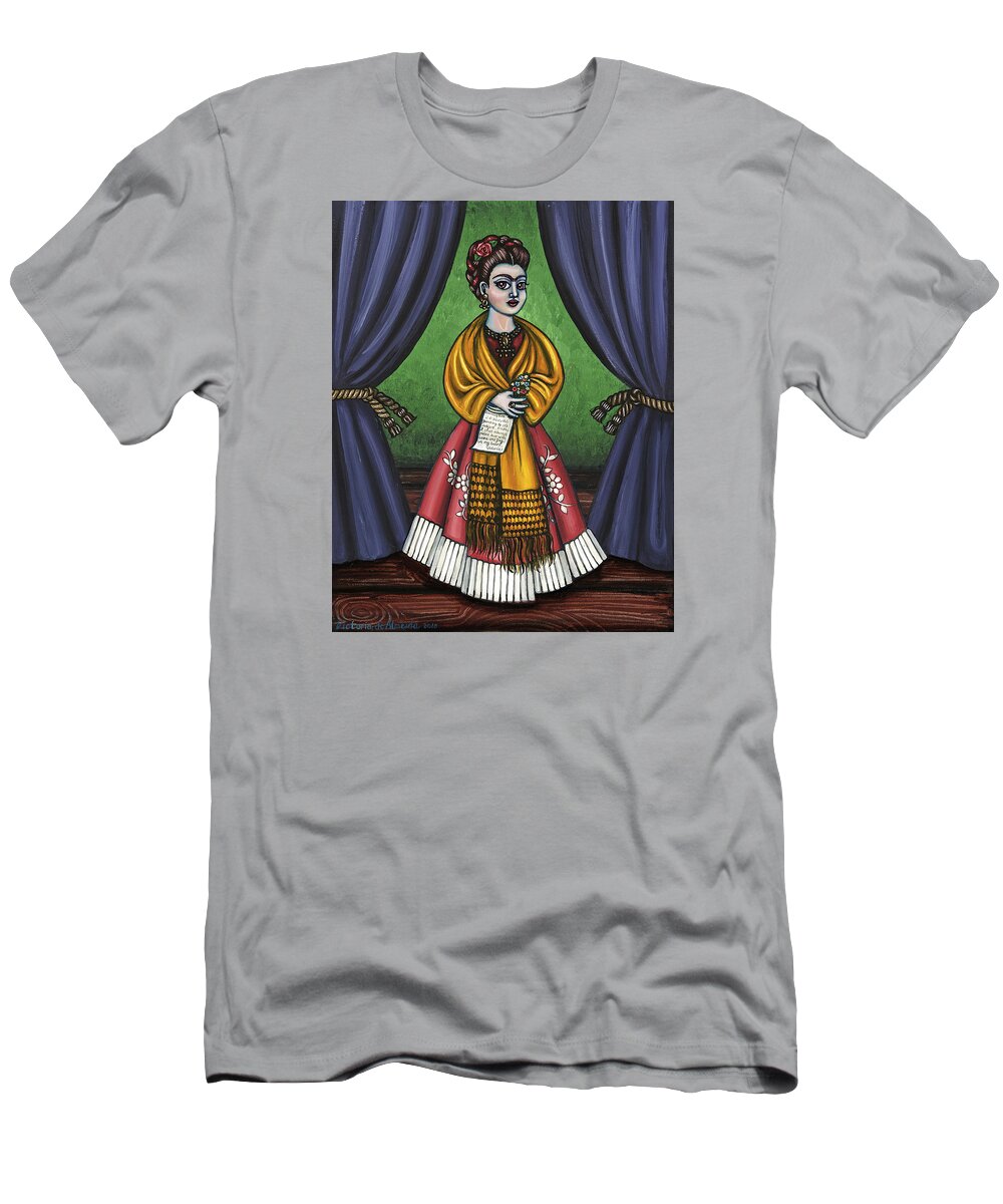 Folk Art T-Shirt featuring the painting Curtains for Frida by Victoria De Almeida