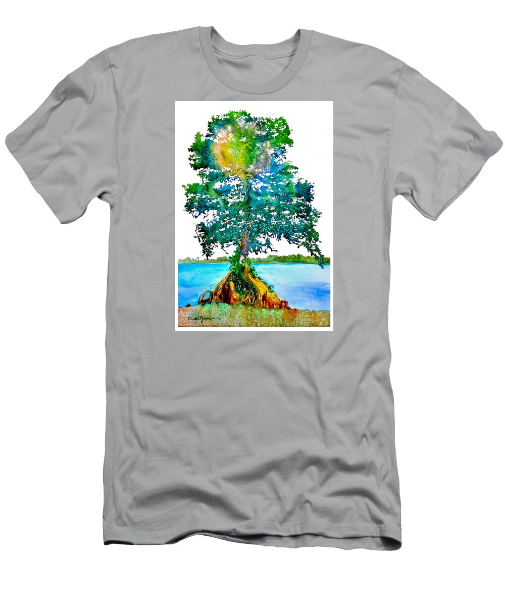 Tree T-Shirt featuring the painting DA107 Cypress Tree Daniel Adams by Daniel Adams