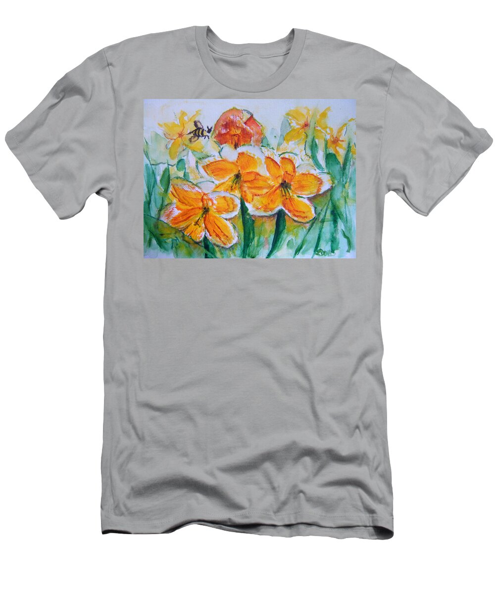 Daffoldils T-Shirt featuring the painting Daffies by Elaine Duras