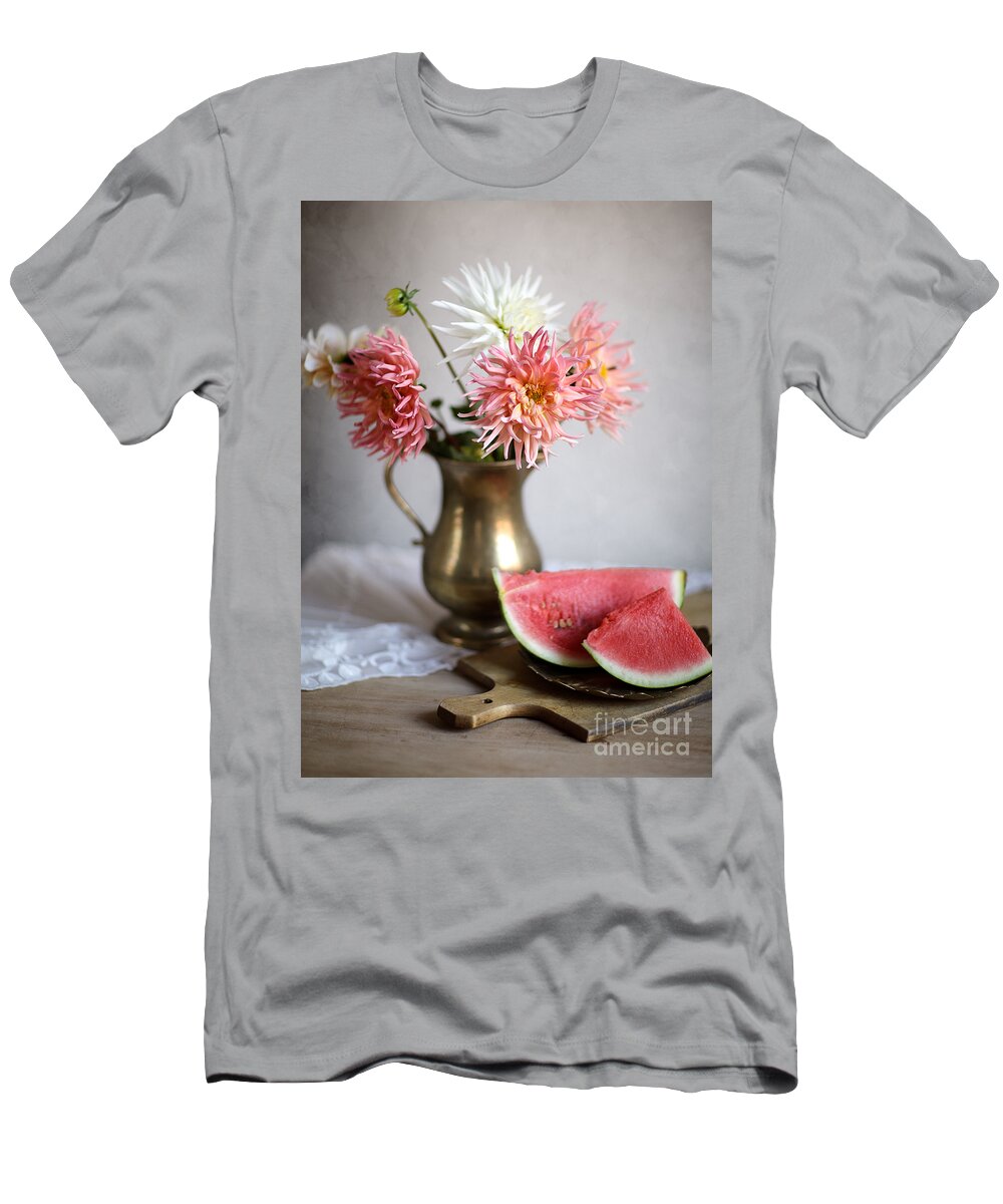 Still T-Shirt featuring the photograph Dahlia and Melon by Nailia Schwarz