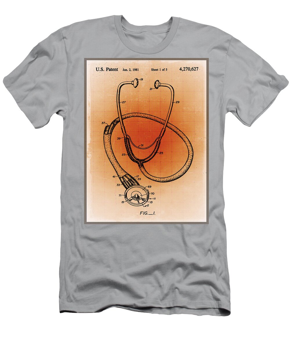 Blueprint T-Shirt featuring the drawing Doctor Stethoscope 1 Patent Blueprint Drawing Sepia by Tony Rubino