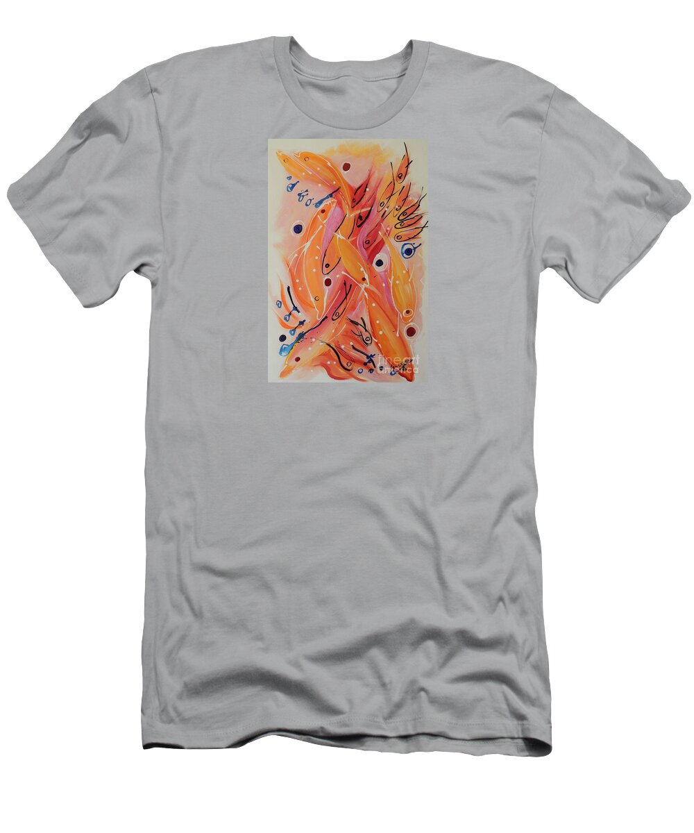Fish T-Shirt featuring the painting Dolphins and Fish by Lyn Olsen
