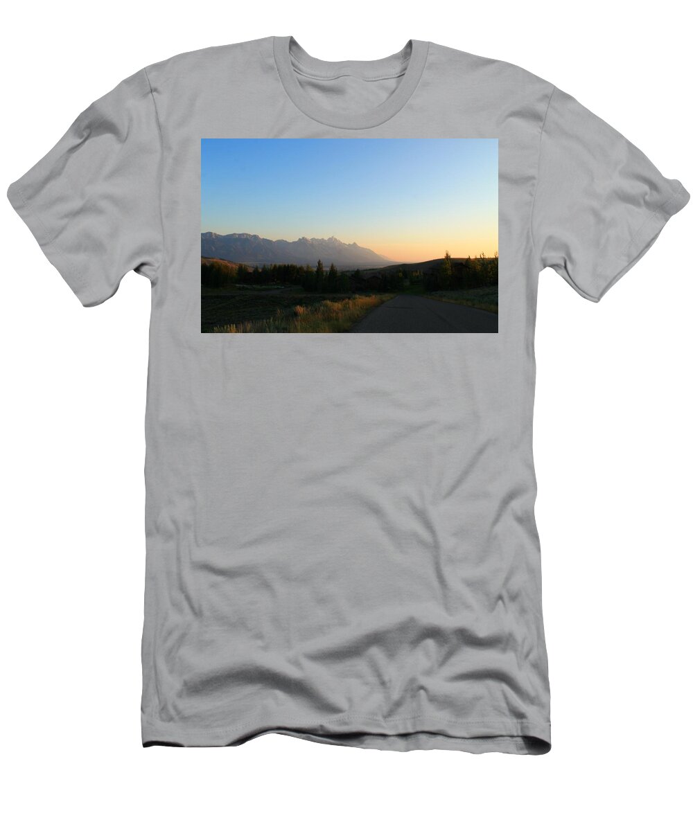Grand Tetons T-Shirt featuring the photograph Down that road by Catie Canetti