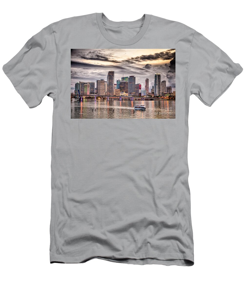 Miami Skyline T-Shirt featuring the photograph Downtown Miami Skyline in HDR by Rene Triay FineArt Photos