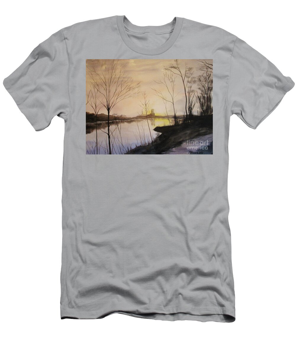 Early Winter Riverside T-Shirt featuring the painting Early Winter Riverside by Martin Howard