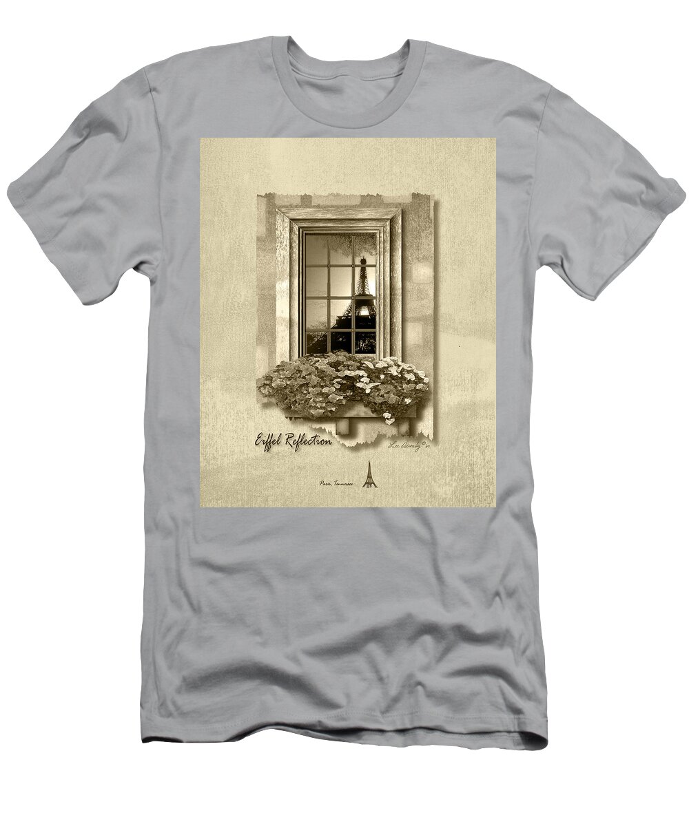 Eiffel Tower T-Shirt featuring the digital art Eiffel Reflection in Sepia by Lee Owenby