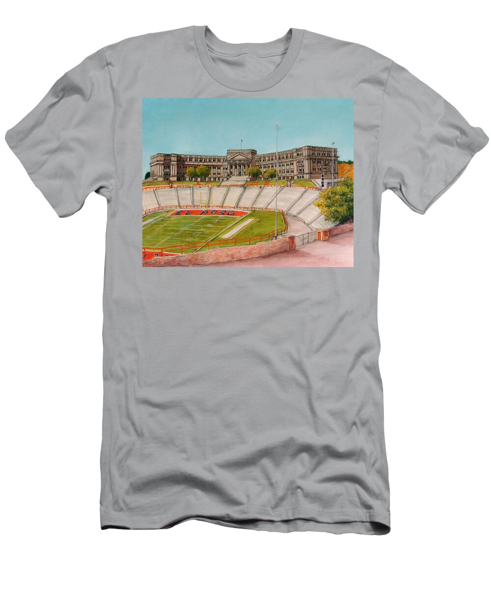 El Paso T-Shirt featuring the painting El Paso High School by Candy Mayer