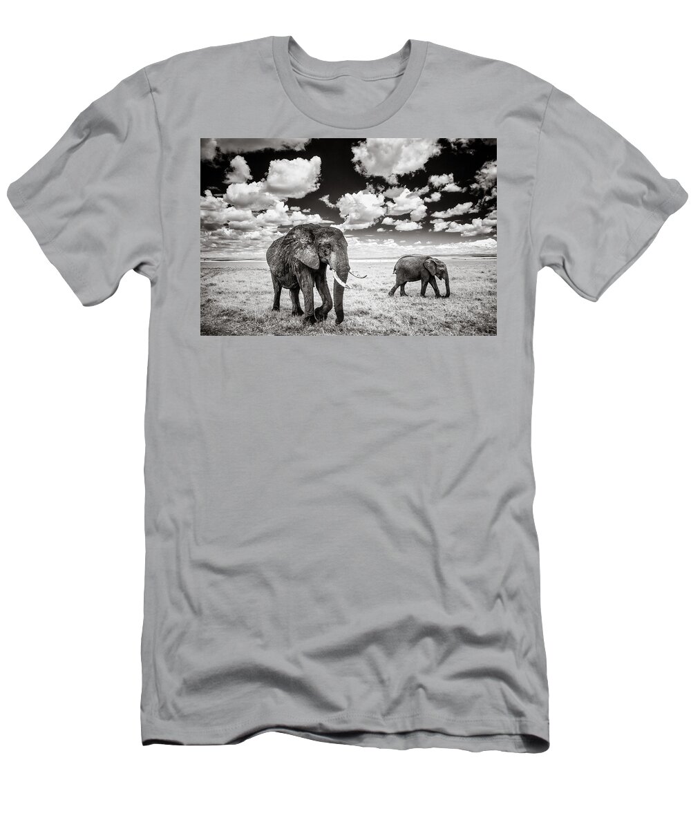 Africa T-Shirt featuring the photograph Elephants and Clouds by Mike Gaudaur