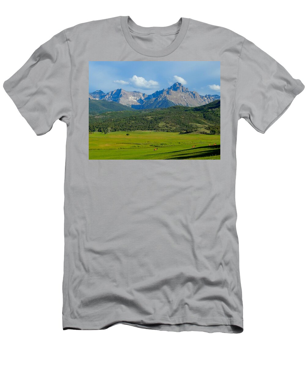 Photo T-Shirt featuring the photograph Elk Below Mount Sneffels by Dan Miller