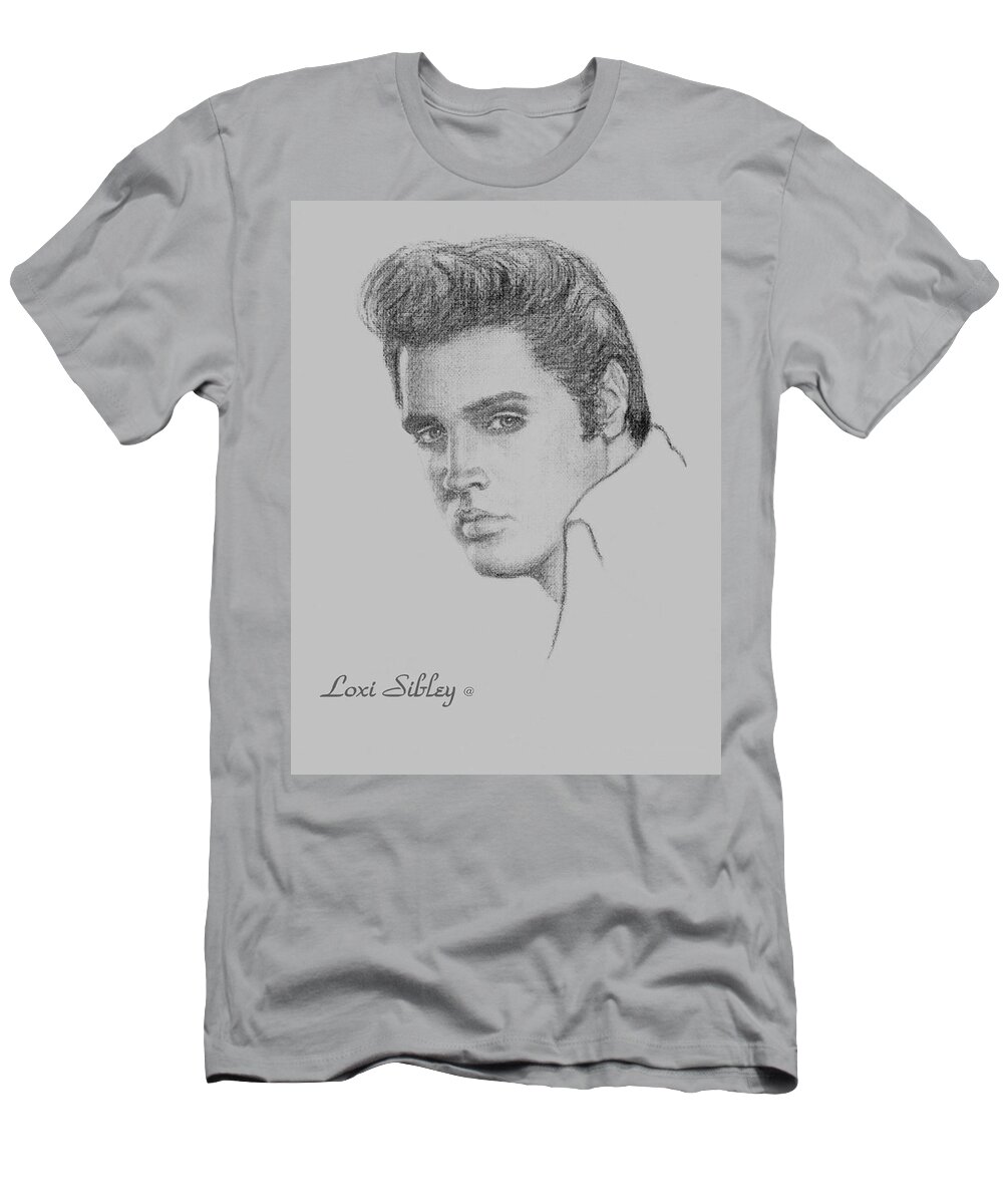Elvis T-Shirt featuring the drawing Elvis in Charcoal by Loxi Sibley