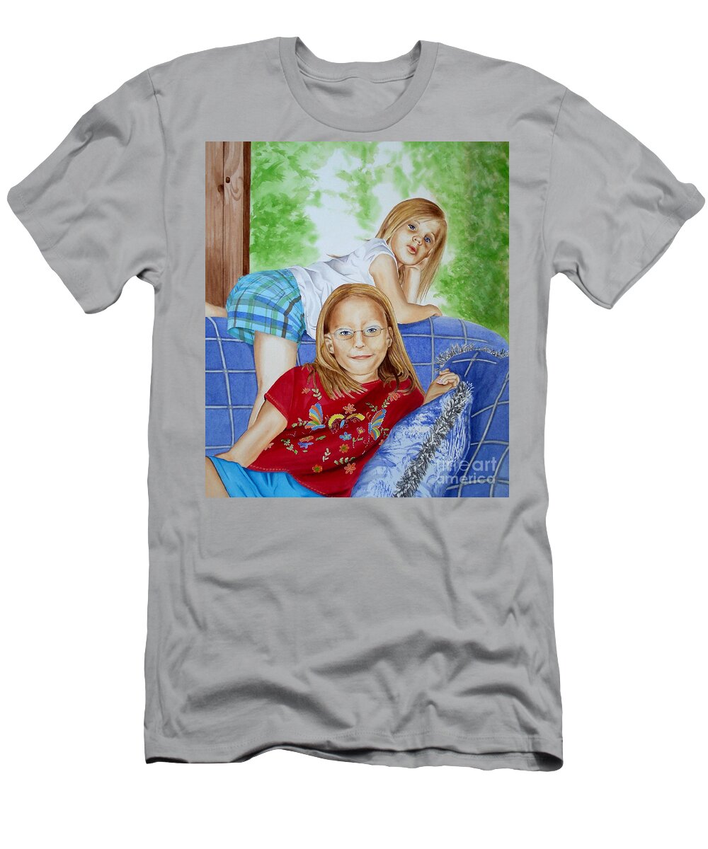 Watercolor T-Shirt featuring the painting Emi and MacKenzie by Debbie Hart