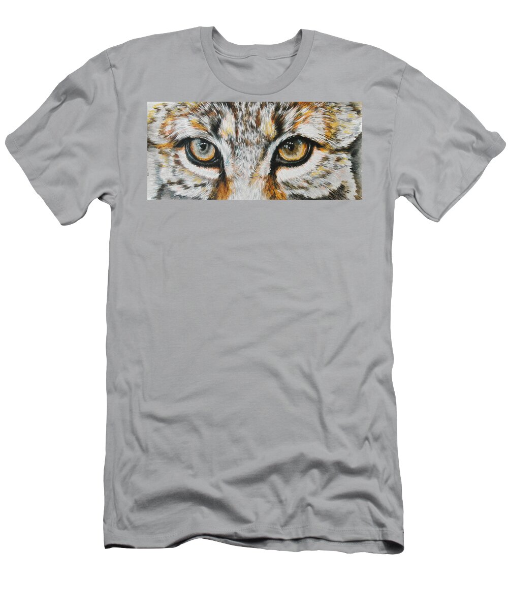 Bobcat T-Shirt featuring the mixed media Bobcat Gaze by Barbara Keith