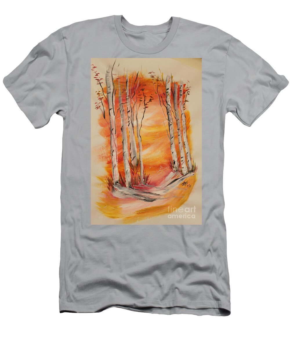 Aspen T-Shirt featuring the painting Fall Aspen on Paper by Janice Pariza