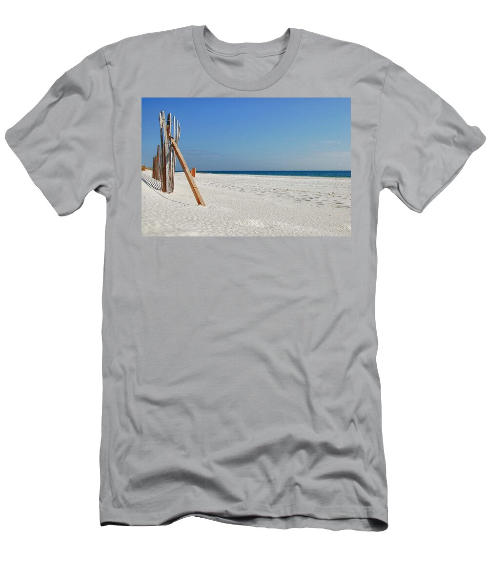 Alabama T-Shirt featuring the digital art Fence on the Beach by Michael Thomas