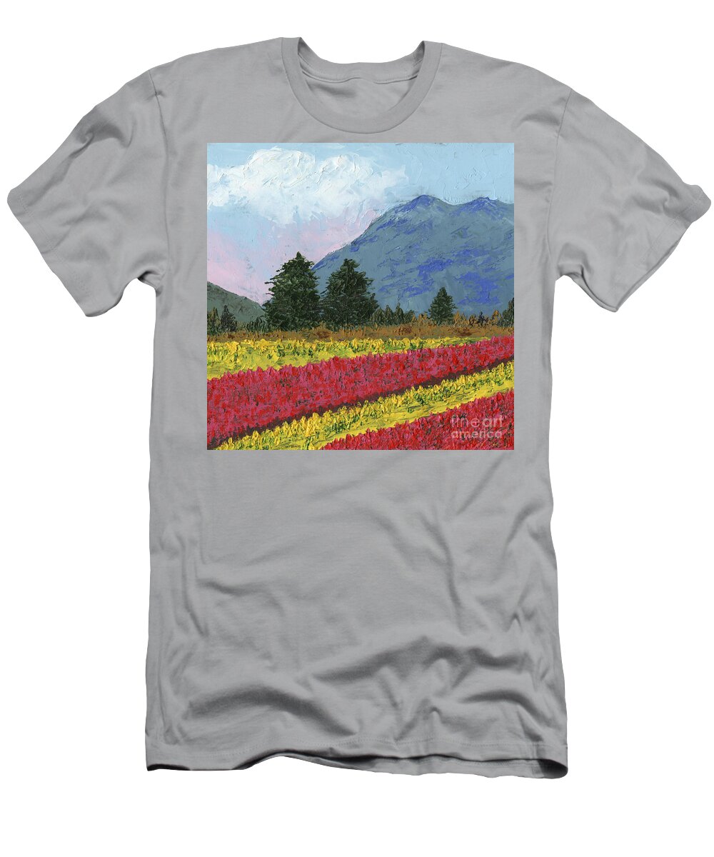 Field T-Shirt featuring the painting Field in Bloom by Ginny Neece
