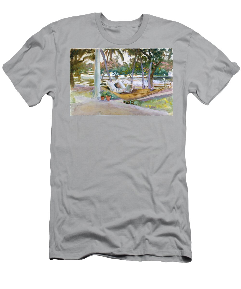 John Singer Sargent T-Shirt featuring the painting Figure in Hammock. Florida by John Singer Sargent