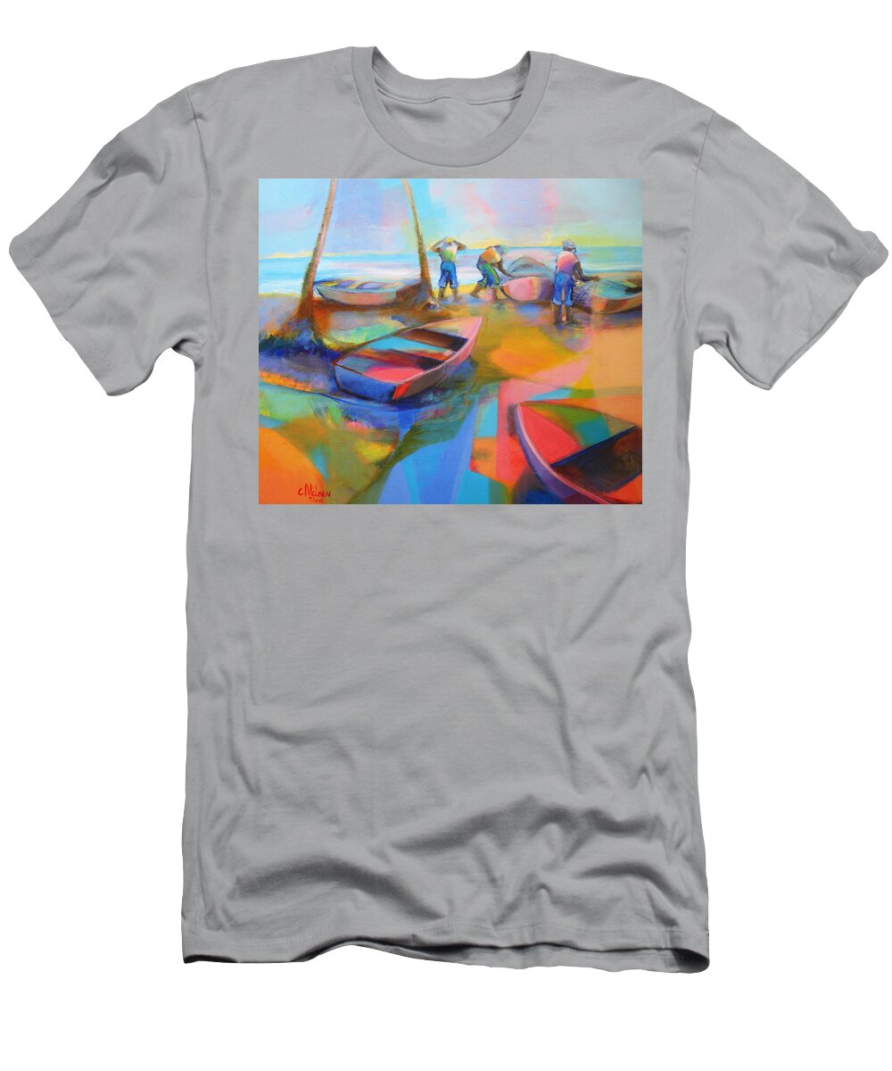 Abstract T-Shirt featuring the painting Fishermen by Cynthia McLean