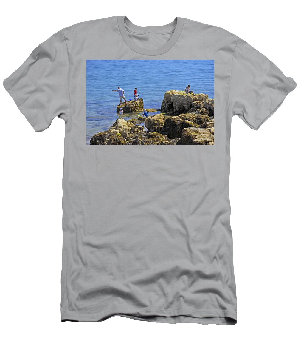 Bright T-Shirt featuring the photograph Fishing from the Rocks, Seaview by Rod Johnson