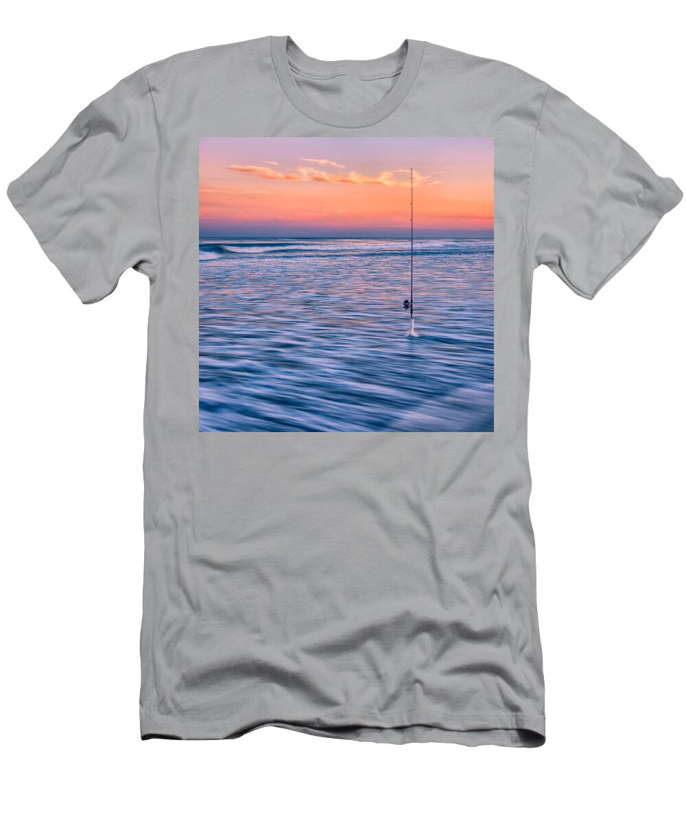 Fishing T-Shirt featuring the photograph Fishing the Sunset Surf - Square Version by Mark Rogers