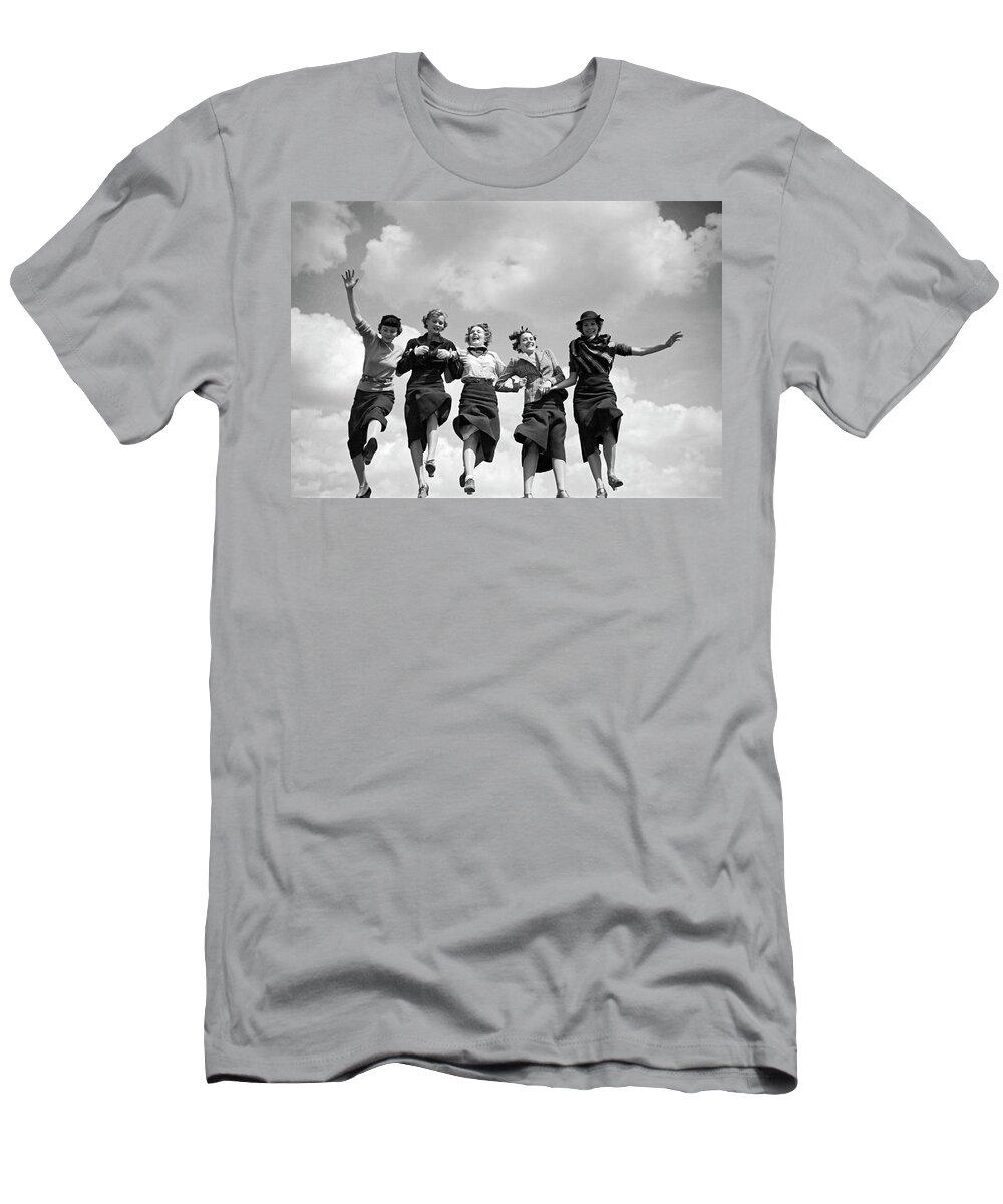 1930s T-Shirt featuring the photograph Five Women Friends by Underwood Archives
