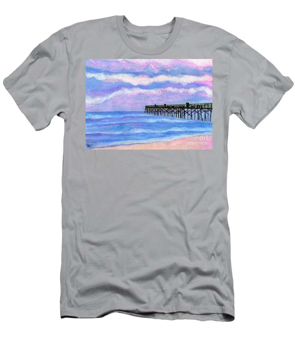 Flagler Beach Pier T-Shirt featuring the painting Flagler Beach Pier by Roz Abellera