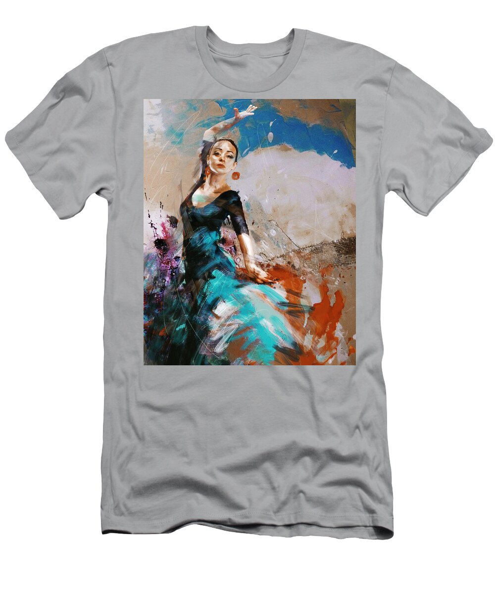Jazz T-Shirt featuring the painting Flamenco 42 by Maryam Mughal