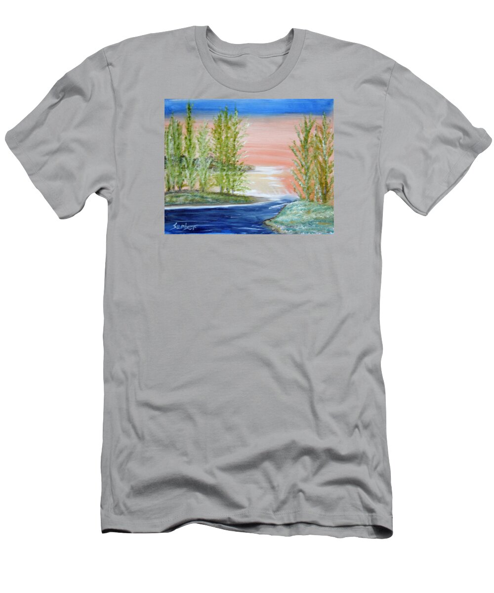 Flathead T-Shirt featuring the painting Flathead Lake Sunset by Suzanne Surber