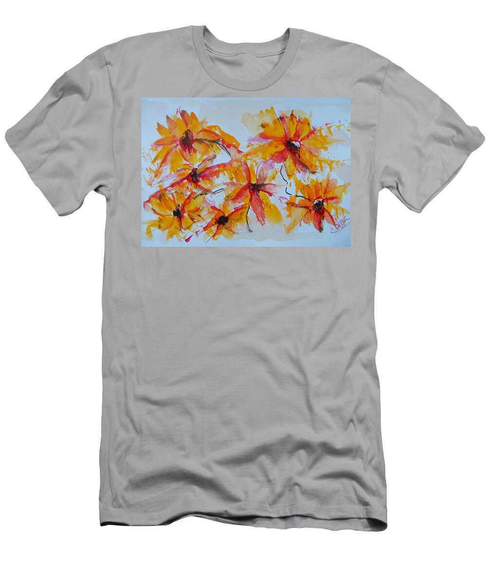 Yellow T-Shirt featuring the painting Flora Yellow by Elaine Duras