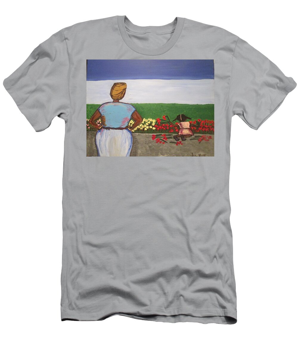 Child T-Shirt featuring the painting Flowers for Tantie by Jennylynd James