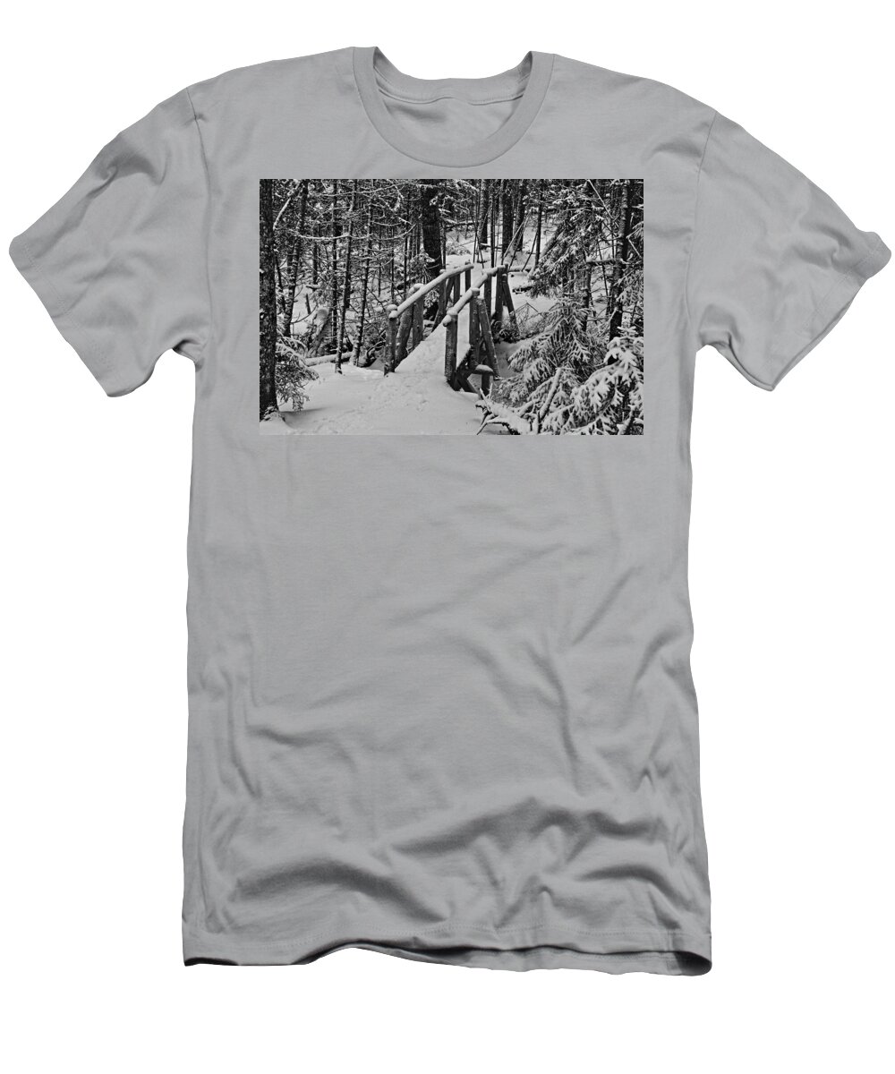 Maine T-Shirt featuring the photograph Foot Bridge in Winter by David Rucker