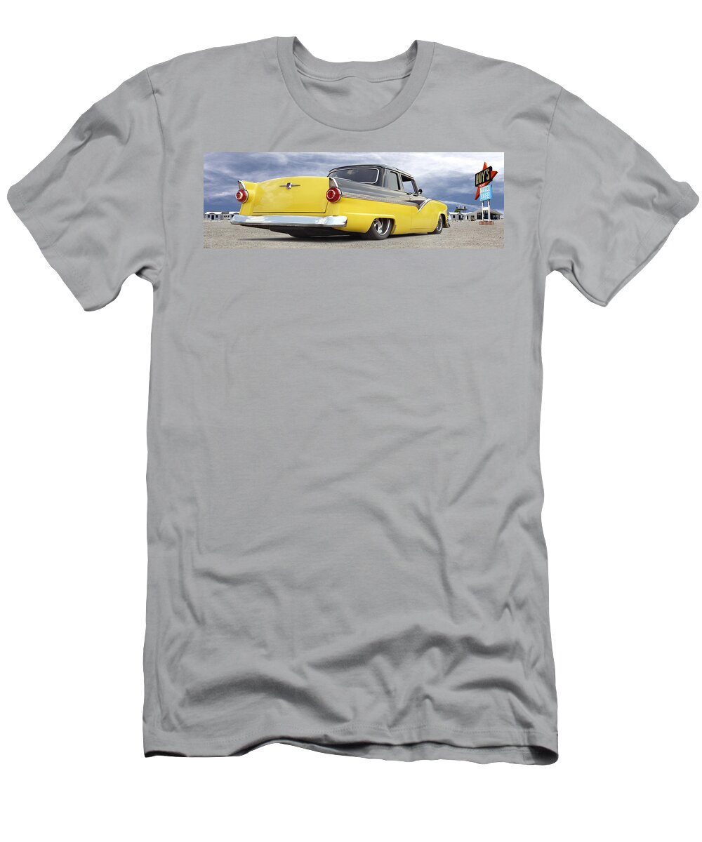 1955 Ford T-Shirt featuring the photograph Ford Lowrider at Roys by Mike McGlothlen