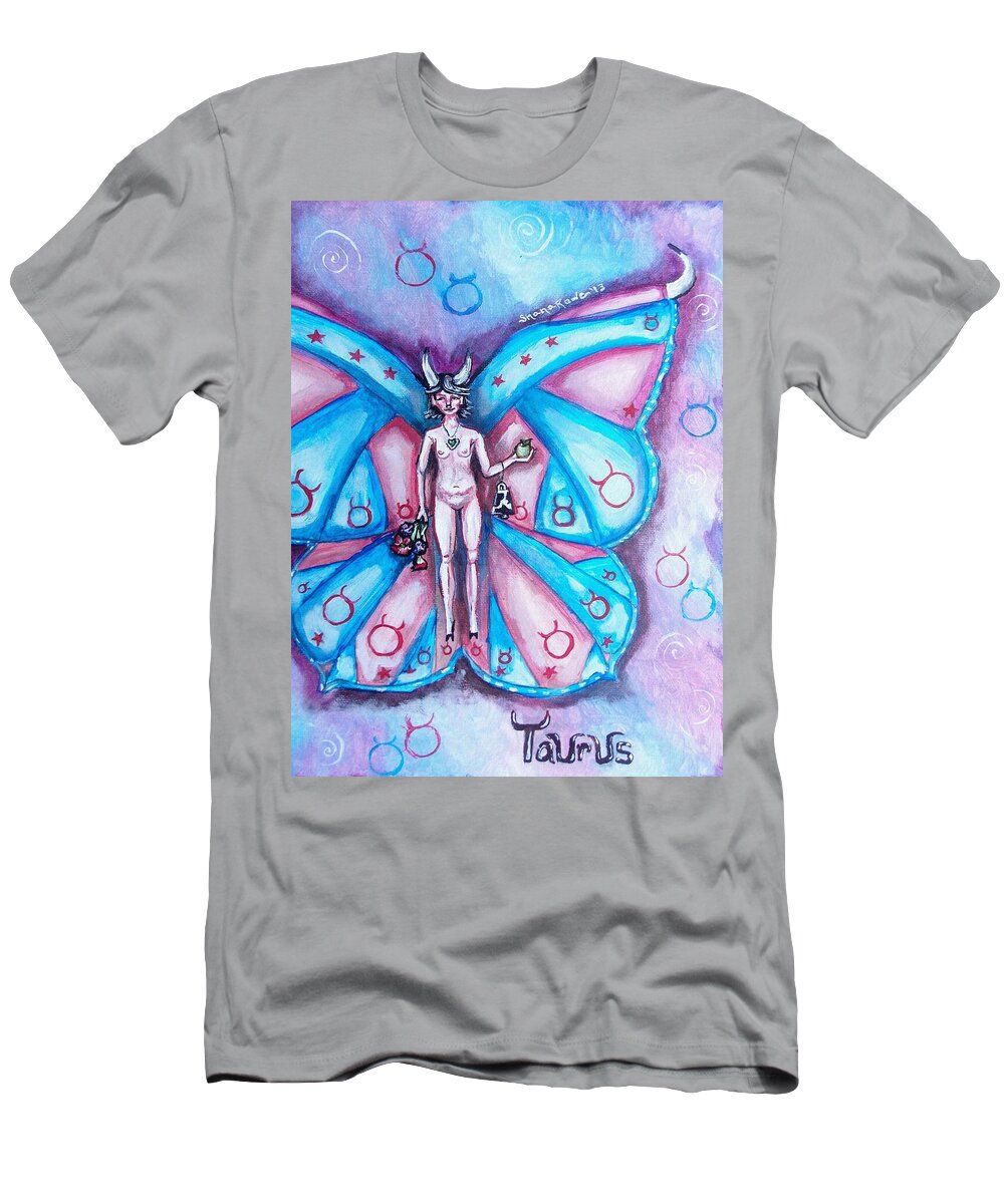 Taurus T-Shirt featuring the painting Free as a Taurus by Shana Rowe Jackson