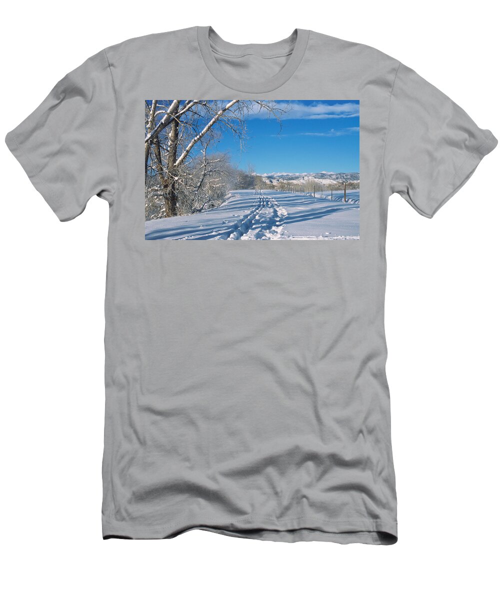 Boulder T-Shirt featuring the photograph Fresh Tracks by Eric Glaser