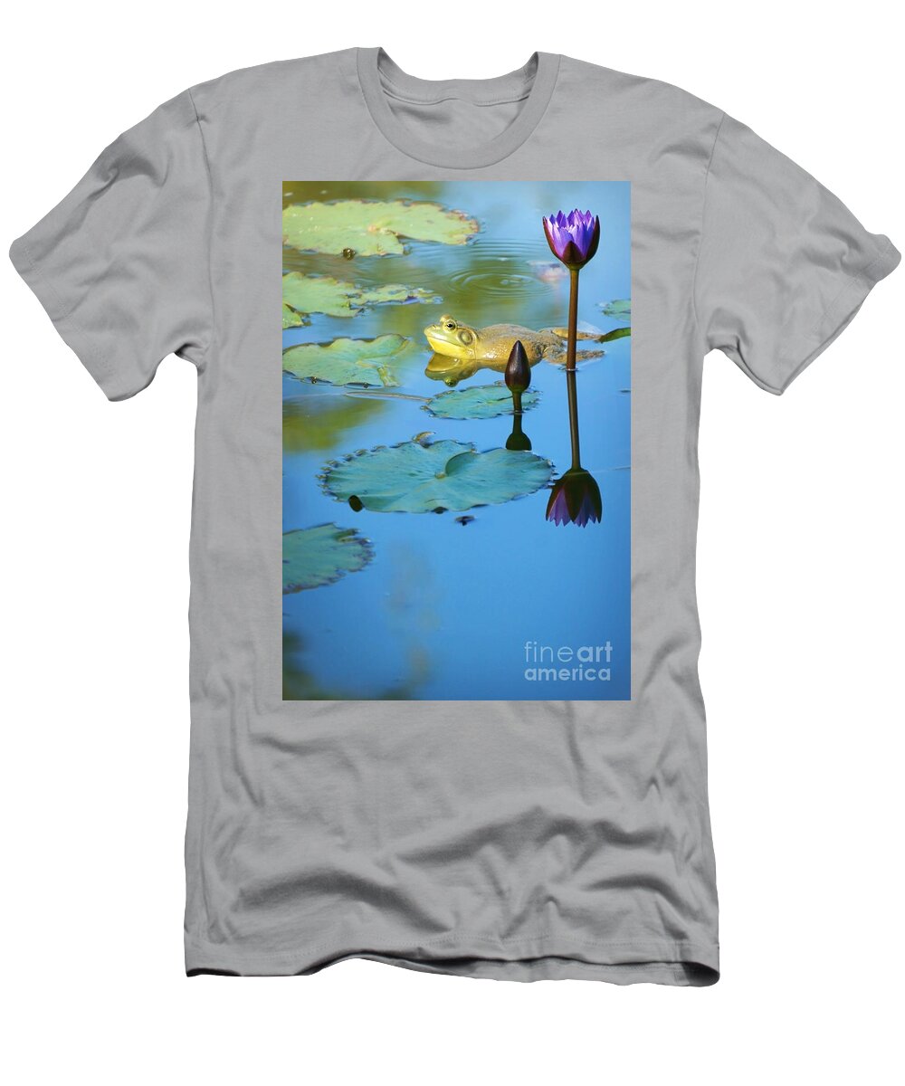 Frog T-Shirt featuring the photograph Frog and Lily by Ellen Cotton