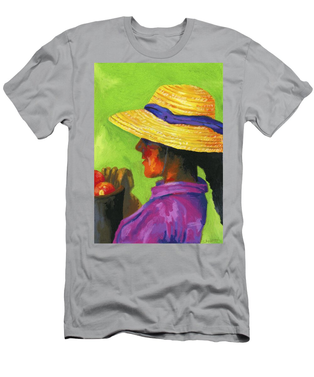 Tomato T-Shirt featuring the painting Gathering Tomatoes by Stephen Anderson