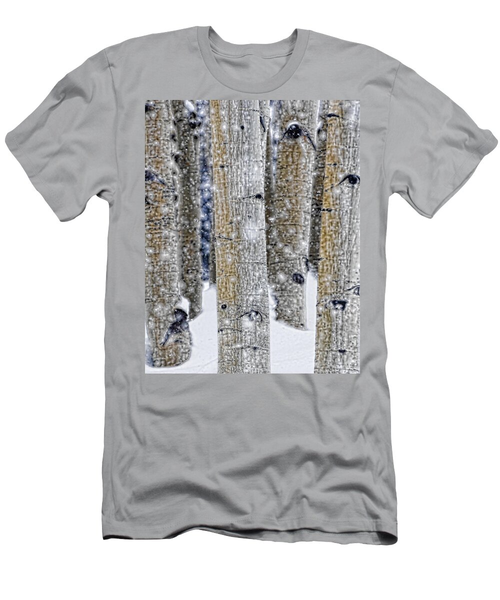 Aspen T-Shirt featuring the photograph Gently Falling Forest Snow by Don Schwartz