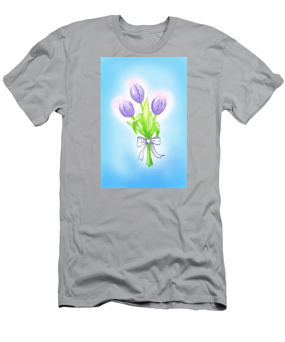 Purple Tulips T-Shirt featuring the drawing Gift by Keiko Katsuta
