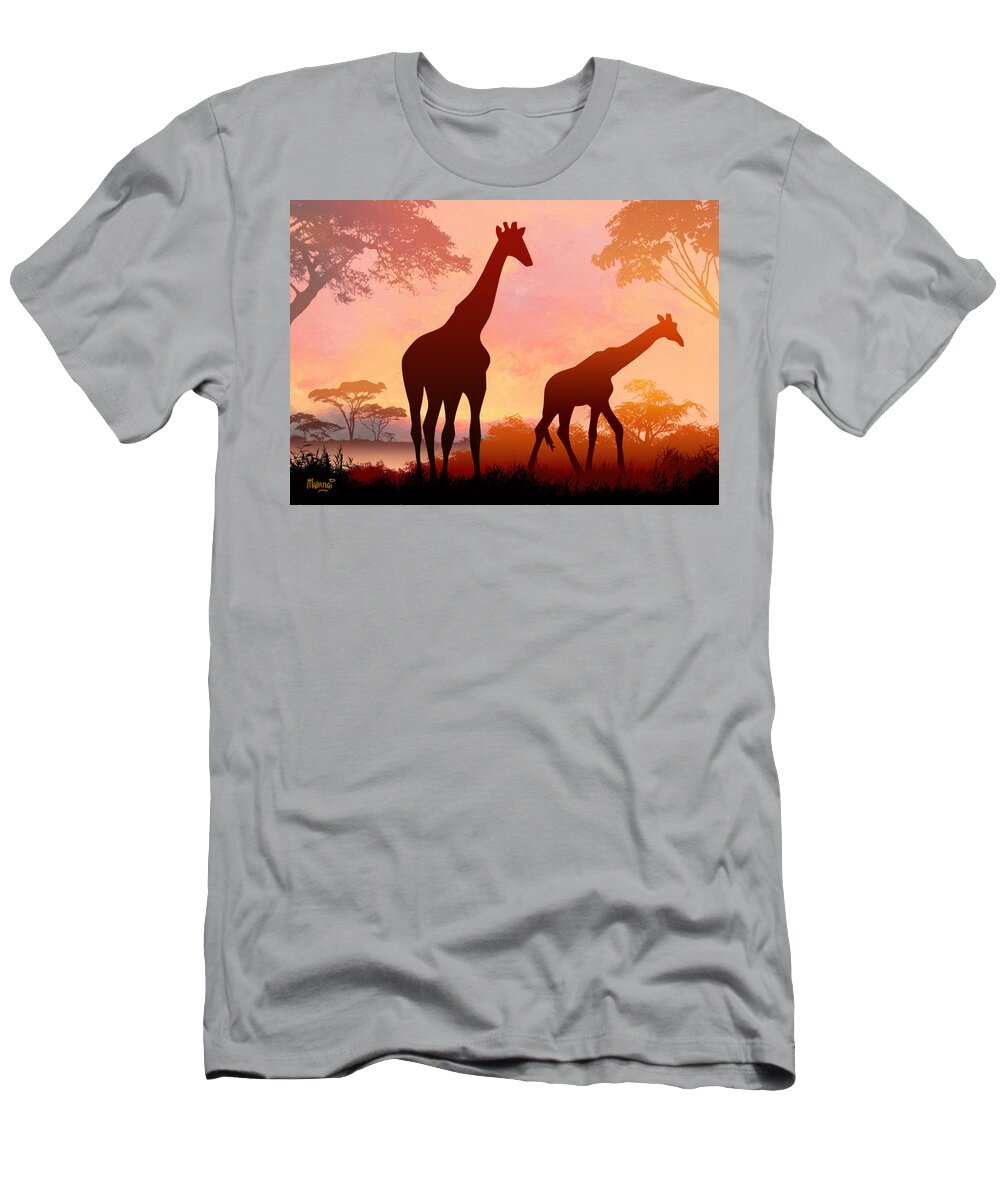Kenya T-Shirt featuring the digital art Giraffe Twilight by Anthony Mwangi