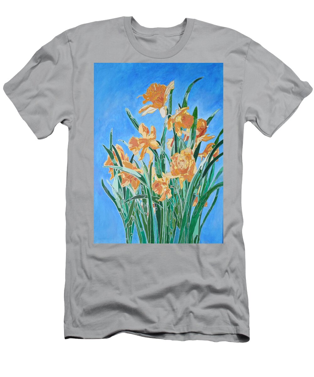 Narcissus T-Shirt featuring the painting Golden Daffodils by Taiche Acrylic Art