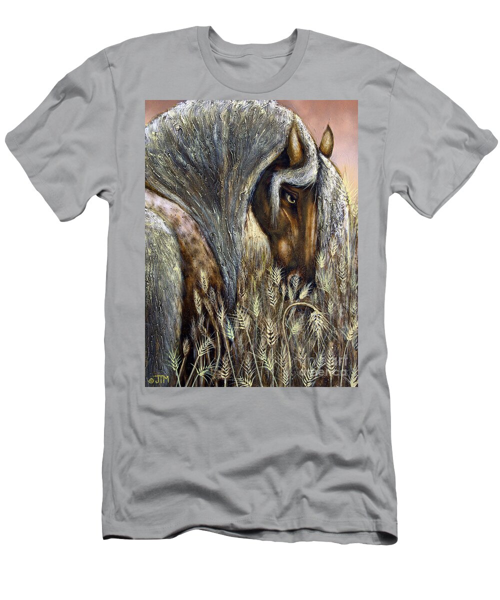 Horse T-Shirt featuring the painting Golden Years Harvest by Jonelle T McCoy