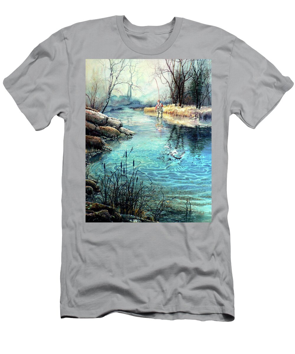 Fly Fishing T-Shirt featuring the painting Gotcha by Hanne Lore Koehler