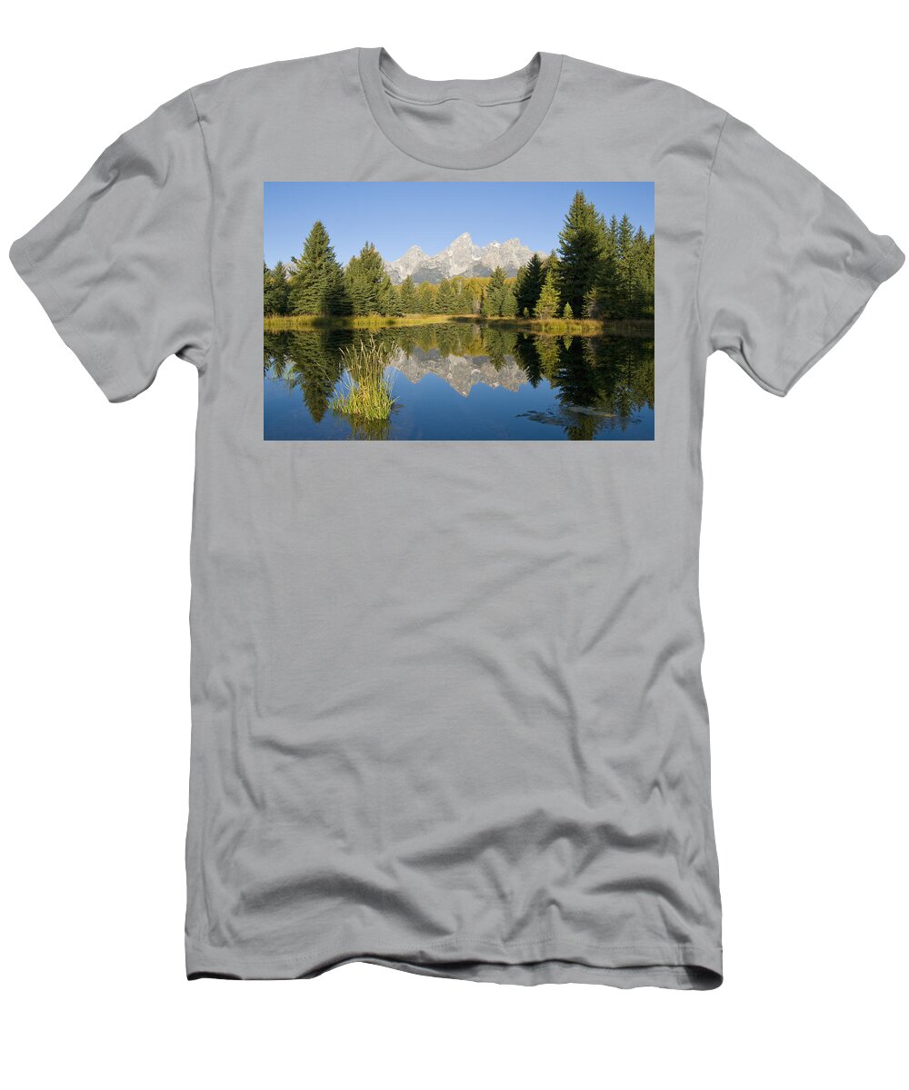 535862 T-Shirt featuring the photograph Grand Tetons At Schwabacher Landing by Steve Gettle