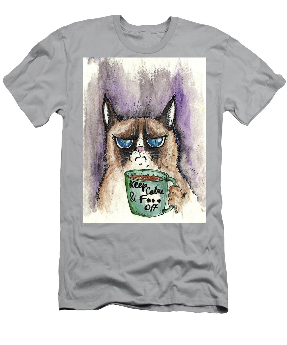 Cat T-Shirt featuring the painting Morning coffee #1 by Ang El
