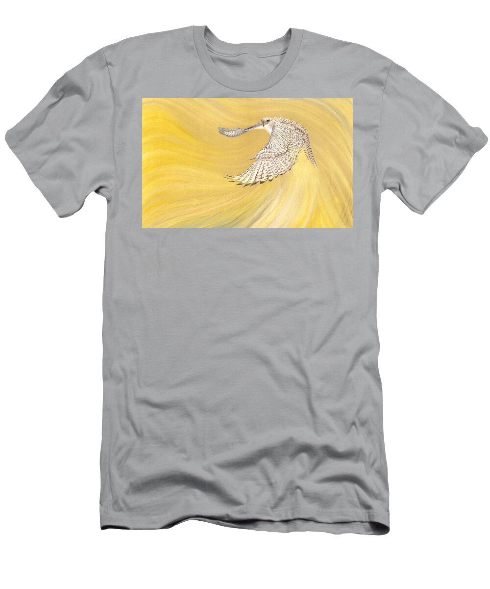 Bird T-Shirt featuring the drawing Gyrfalcon Gliding into the Light by Robin Aisha Landsong