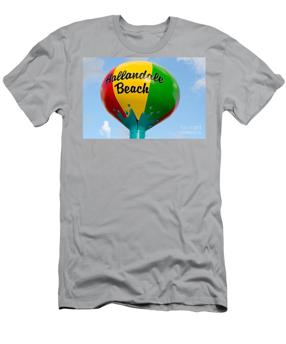 Hallandale T-Shirt featuring the photograph Hallendale Beach Water Tower by Les Palenik