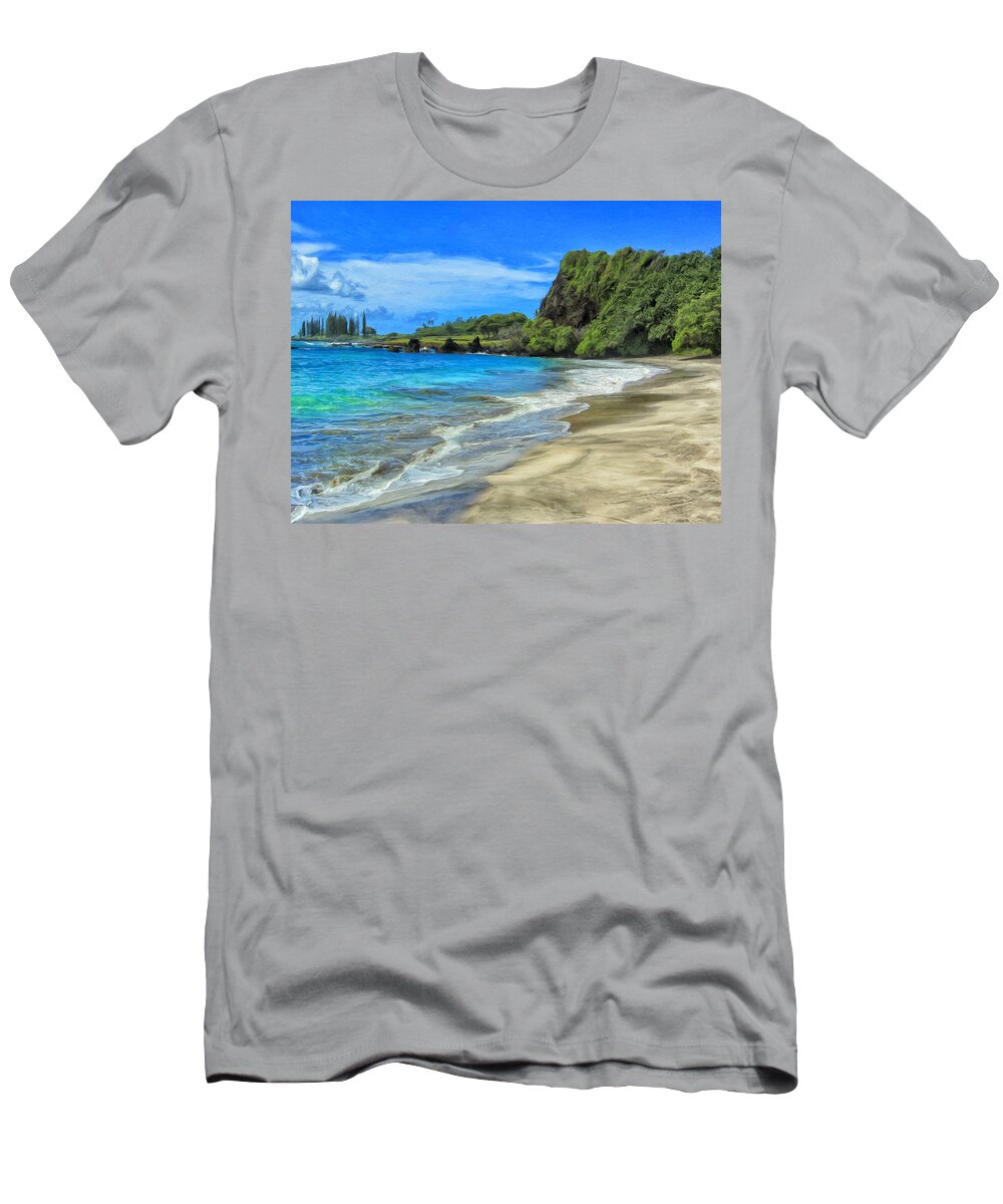 Maui T-Shirt featuring the painting Hamoa Beach at Hana Maui by Dominic Piperata
