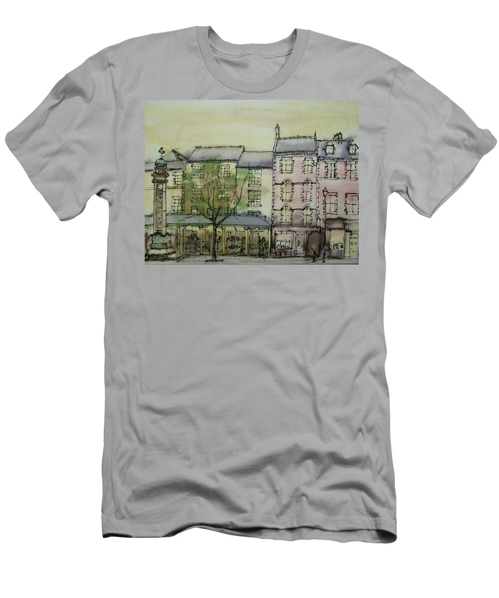 Architecture T-Shirt featuring the painting Hexham Market Place Northumberland England by Hazel Millington
